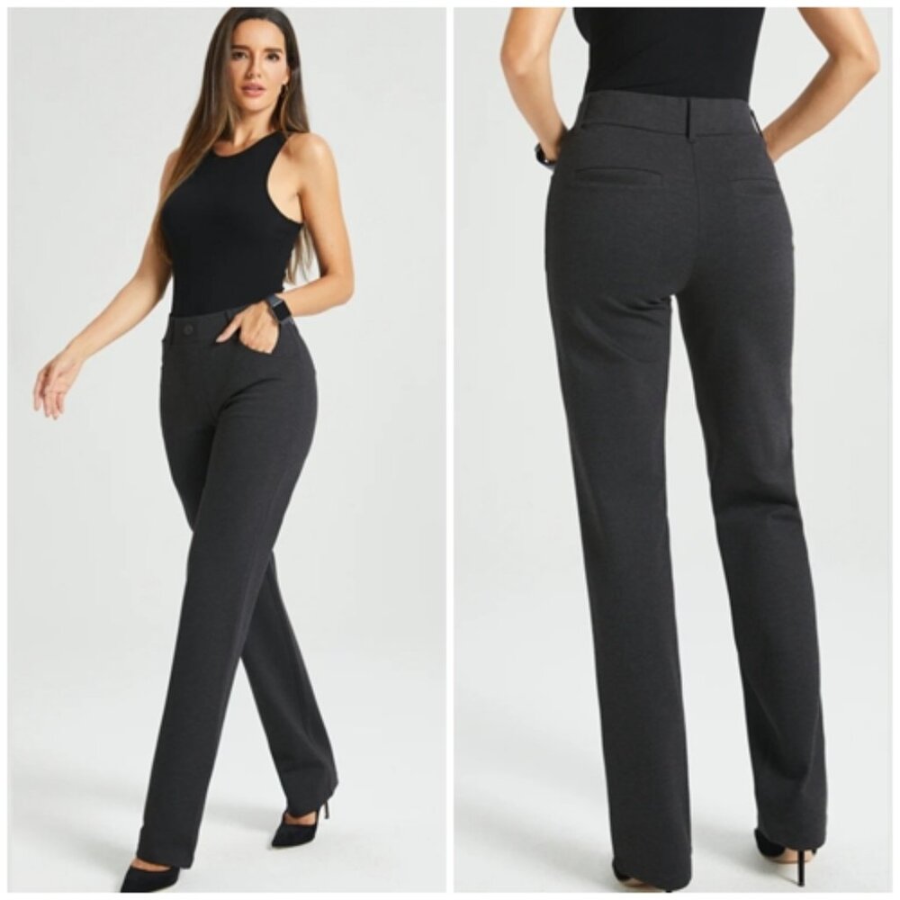 BETABRAND 7-Pocket Dress Pant Yoga Pant Straight Leg Stretch DPYP Charcoal Sz M